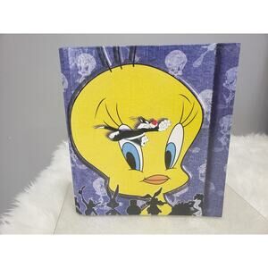 Looney Tunes 3-Ring Curveback Binder Tweety Bird Sylvester Cat 1998‎ Vintage
